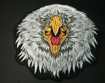 Large American FREEDOM Eagle Iron-On Embroidered Patch  Big Screaming Bald Eagle Ruffled Feather Embroidery Back Patch - Iron On Patch AA116