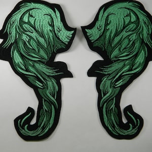Huge Set Green Scrolling Angel Wings Embroidery Patch - Spiritual Fantasy Scifi Embroidery Wings Patch - Iron On Angel Wings Patch