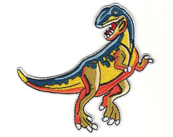 Colorful Kids Velociraptor Dinosaur Embroidered Iron-On Patch - Iron Adhesive Embroidery Dinosaur Patch - Velociraptor Jacket Patch #B337