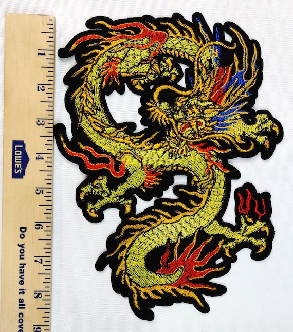 Large Coiled Chinese Dragon Sew On Embroidered Dragon Patch Big