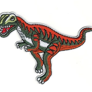 Colorful Kids Velociraptor Dinosaur Embroidered Iron-On Patch - Adhesive Embroidery Dinosaur Patch - Style Velociraptor Jacket Patches #B793