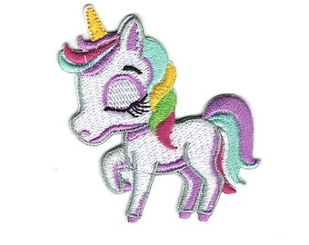 Magical Rainbow Unicorn Embroidery Patch - Embroidered Patches Featuring Colorful Prancing Unicorn - Iron On Unicorn Patch #B338