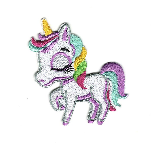 Magical Rainbow Unicorn Embroidery Patch - Embroidered Patches Featuring Colorful Prancing Unicorn - Iron On Unicorn Patch #B338