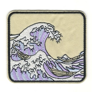 Great Wave Embroidery Patch - Square Japanese Style Great Wave Kanagawa Patch - Iron-On Patches For Hats, Jeans, Jackets & More #B184
