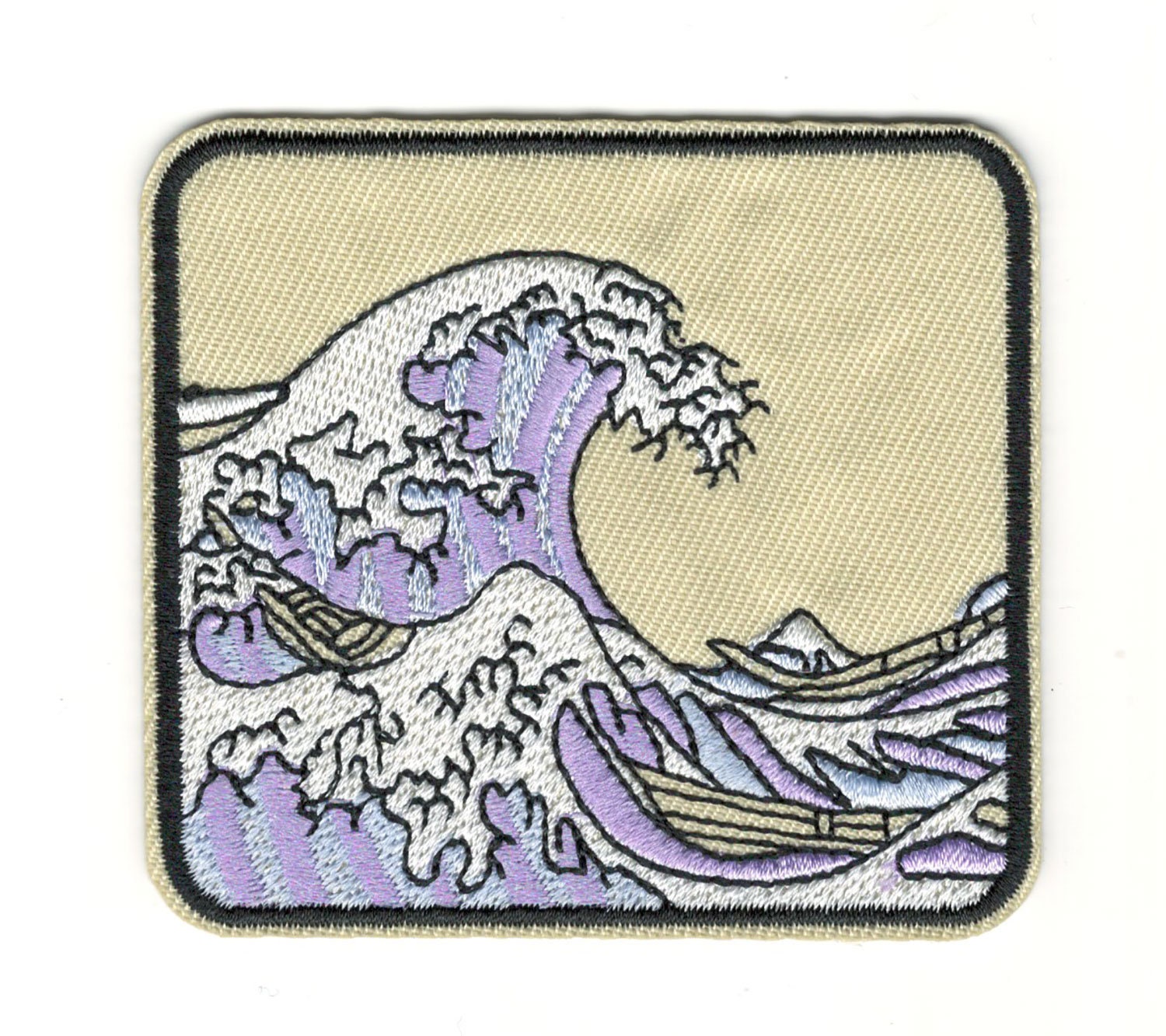 Great Wave Embroidery Patch - Square Japanese Style Great Wave Kanagawa Patch - Iron-On Patches For Hats, Jeans, Jackets & More #B184