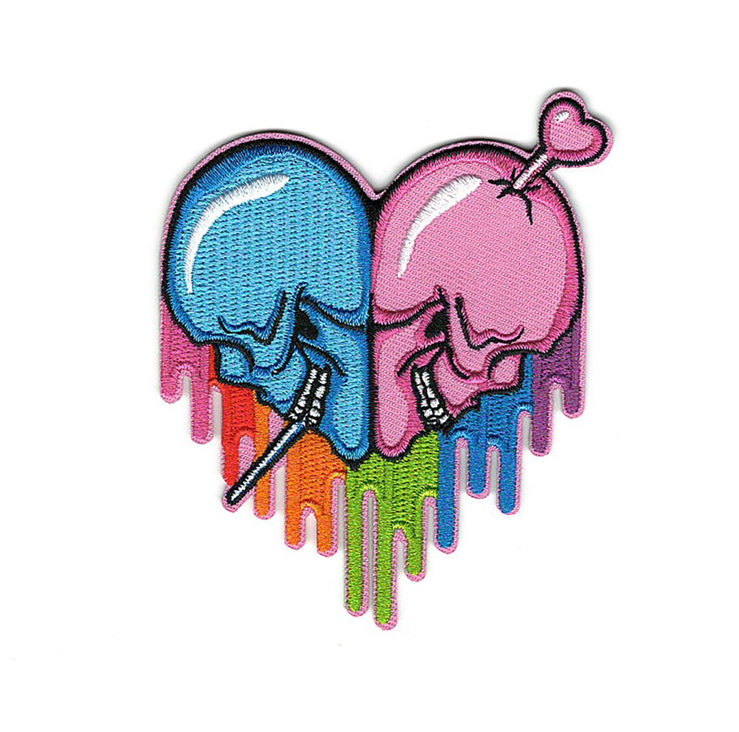 Colorful Couple Heart Iron on Embroidery Patch -heart of Skulls ...