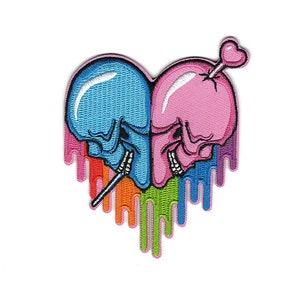 Colorful Couple Heart Iron On Embroidery Patch -Heart of Skulls Embroidered Patch -Iron On Patch Jacket Jeans, Backpack, Shirt & More #B347