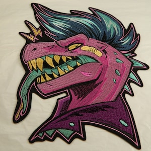 Large Dinosaur Head Iron-On Embroidered Patch - Big Lizard Embroidery Patch Clothes, Jackets, Backpack- Iron On Punk Lizard Back Patch AB276