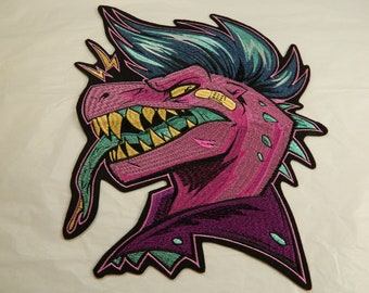 Large Dinosaur Head Iron-On Embroidered Patch - Big Lizard Embroidery Patch Clothes, Jackets, Backpack- Iron On Punk Lizard Back Patch AB276