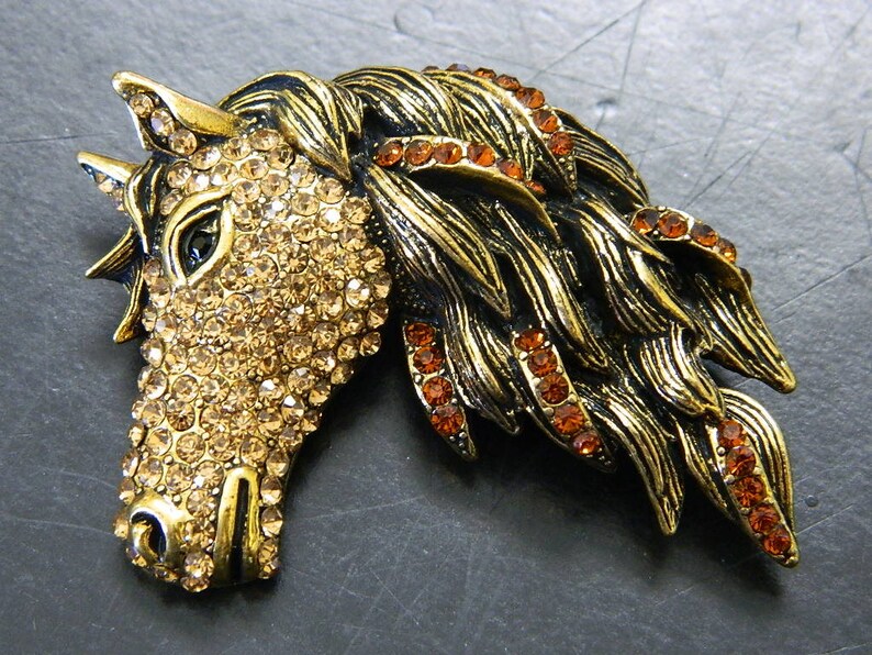 Equestrian Horse Brooch Pin Antique Golden Pewter & Gold and Etsy