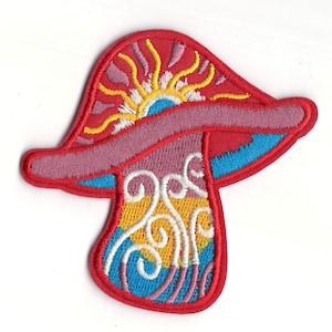 Cool Aesthetic Mushroom Kid&#39;s Embroidery Patch - Great Unique Kid&#39;s Nature Patch - Red Yellow Blue Forest Mushrooms Embroidery patch #B200