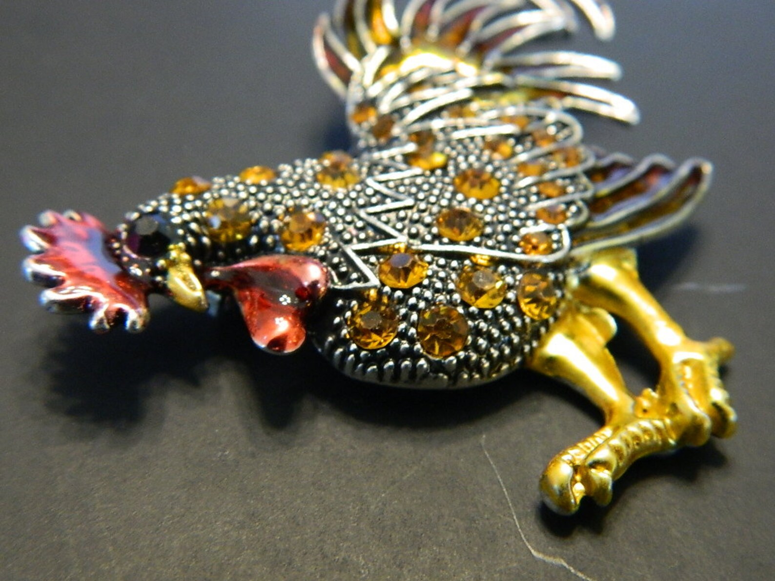 Big Rooster Red Comb Brooch Pin Silver Dotted Brushed Enamel - Etsy