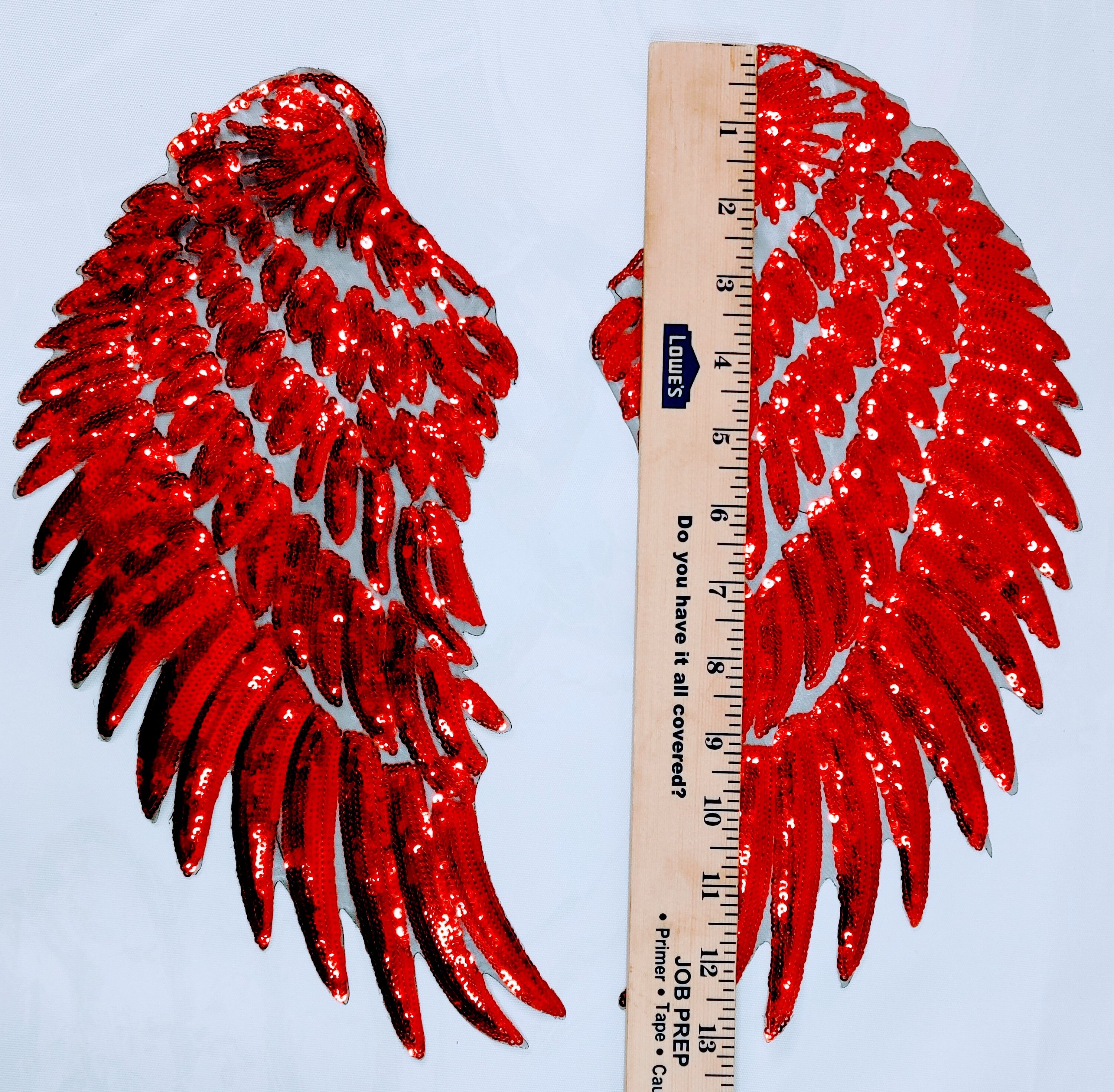 Tuba Angel Wings Sequins Patches - Iron-On Embroidered Applique For Clothing (11x12 Inch Pair)