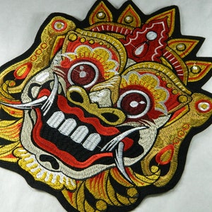 Large Thai Asian Mask Iron-On Embroidered Big Cat Man Mask Patch - Big Bright Color Embroidery Patch For Clothes, Jackets, Backpacks
