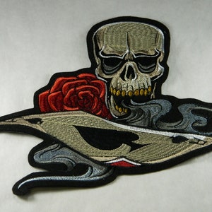 Large Gamblers Ace, Skull and Rose Iron-On Embroidered Patch - Ace Spades Death Embroidery Back Patch For Jacket, Backpack & More AA216