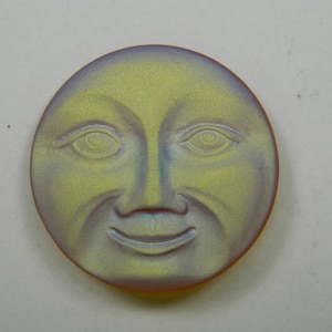 31MM Vintage Frosted Yellow Gold Man In The Moon Czech Glass Button - AB Yellow Matte Moon Czech Glass Button - Jewelry Glass Button #B720