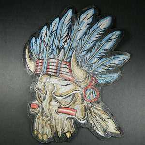 BIG Native American Chief Inspired Iron On Embroidered Patch Large Indian Skull Embroidery Patch For Clothes, Jackets, Backpacks 181 image 4