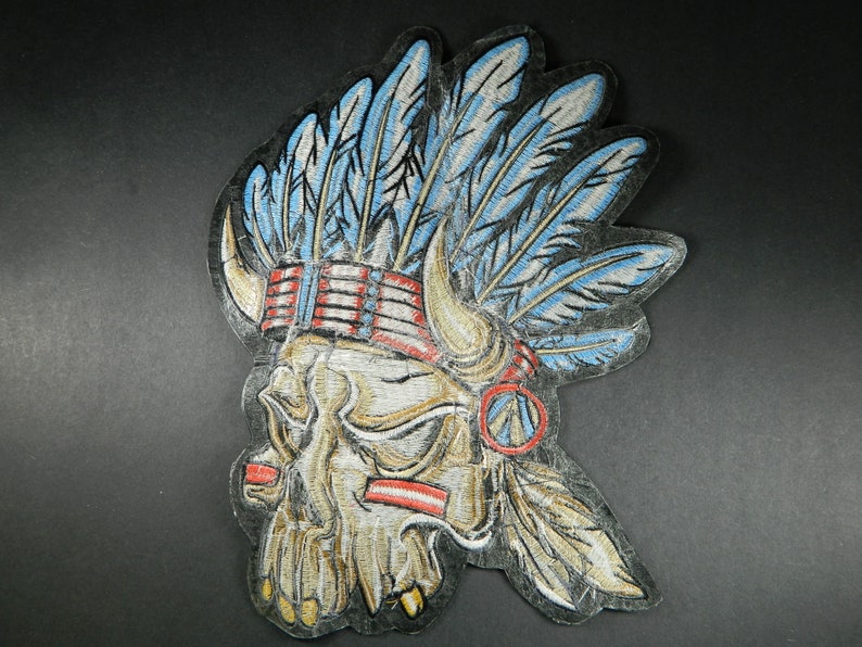 BIG Native American Chief Inspired Iron On Embroidered Patch Large Indian Skull Embroidery Patch For Clothes, Jackets, Backpacks 181 image 4