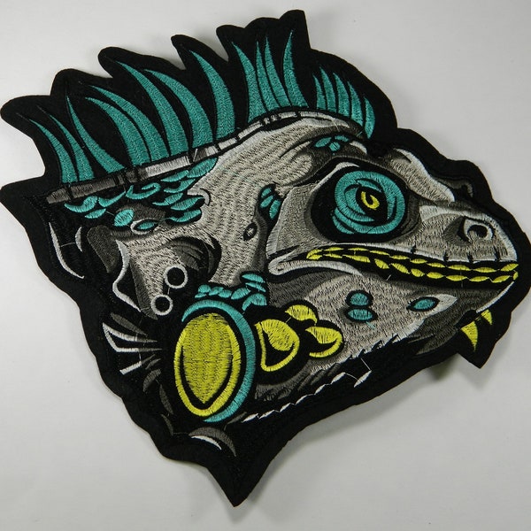 Large Iguana Lizard Iron On/Sew On Embroidery Patch -  Lizard Iron-On/ Sew On Embroidery Applique Patch - Reptile Embroidery Patches 140
