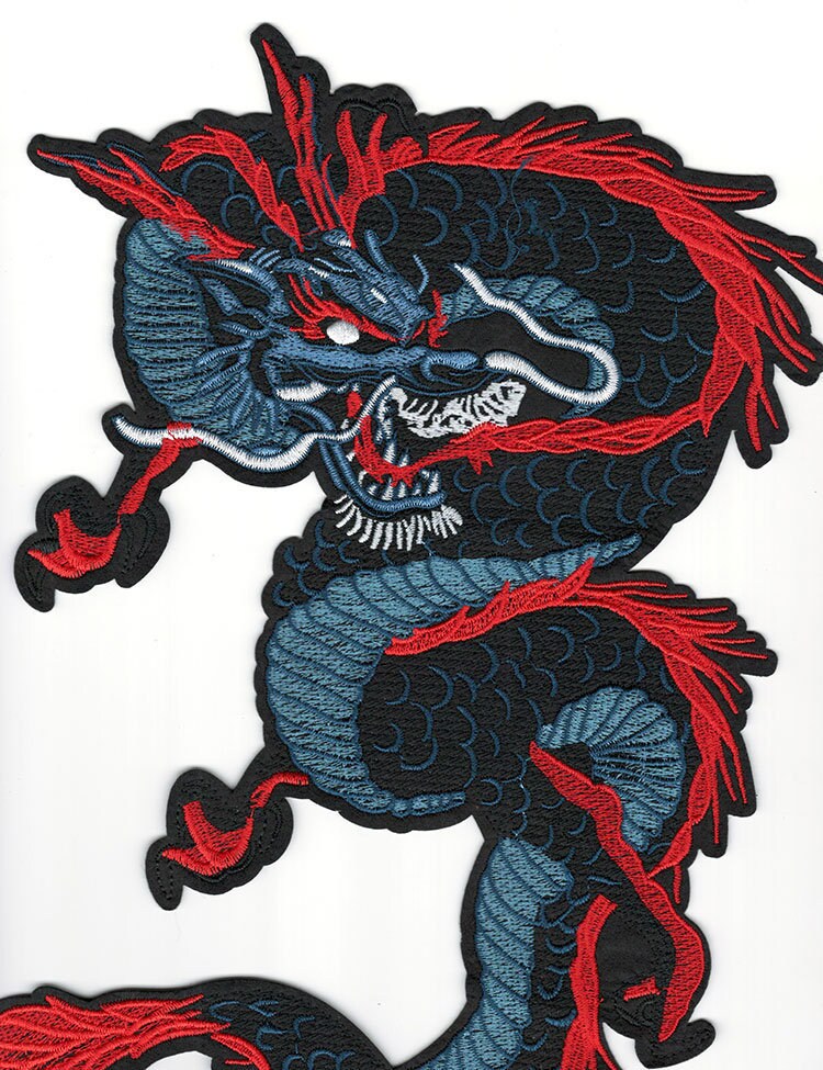 MASSIVE Coiled Chinese Dragon Iron-On Embroidered Dragon Patch - Drag…