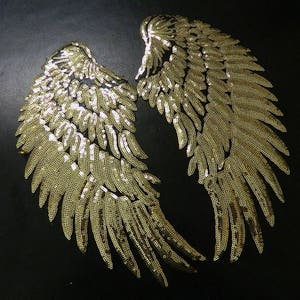 Huge Set Gold Sequin Angel Wings Embroidery Patch - Spiritual Fantasy Scifi Embroidery Wings Patch - Iron On Angel Wings Back Patch