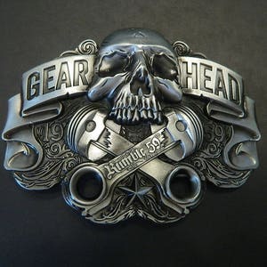 Gear Head Mechanics Car Enthusiasts Metal Belt Buckle - Guys Specialty Metal Belt Buckles - Unique Guys Gear Head Skull Big Belt Buckles 134