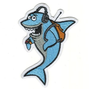 Colorful Prajna Cartoon Patches For Embroidery Patch Costume Flair - Cartoon Shark Clothing Iron-On Patch - Quirky Cute Shark Patch #B224