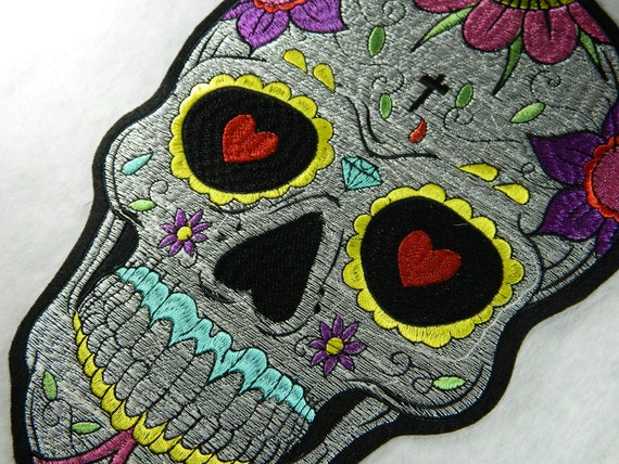 Heart Skull Embroidered Iron-On Patch