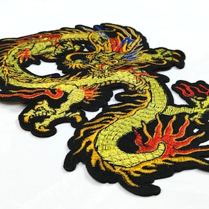 Large Coiled Chinese Dragon Sew-On Embroidered Dragon Patch - Big Dragon Embroidery Patch For Clothes, Jackets, Backpacks Dragon Patch