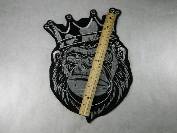 Large Silver Black Monkey King Crown Iron on Patch
