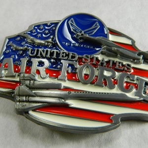 United States Air Force Metal Belt Buckle - Red White Blue Metal Belt Buckles - US Air Force Belt Buckle - Unique Guys Belt Buckles #B647