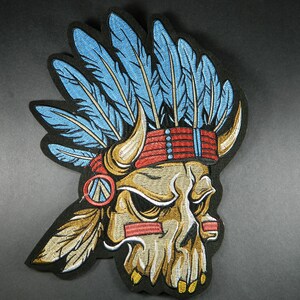 BIG Native American Chief Inspired Iron On Embroidered Patch Large Indian Skull Embroidery Patch For Clothes, Jackets, Backpacks 181 image 5