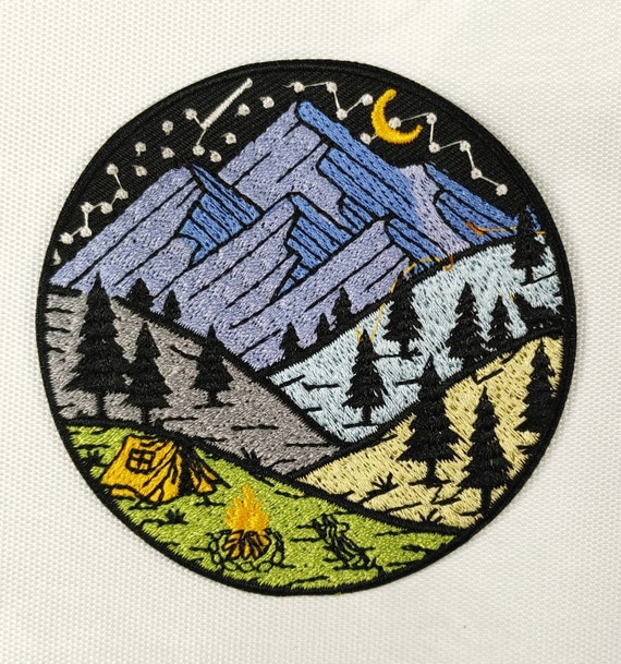 Round Mountain Side Landscape Embroidery Patch Nature Embroidered