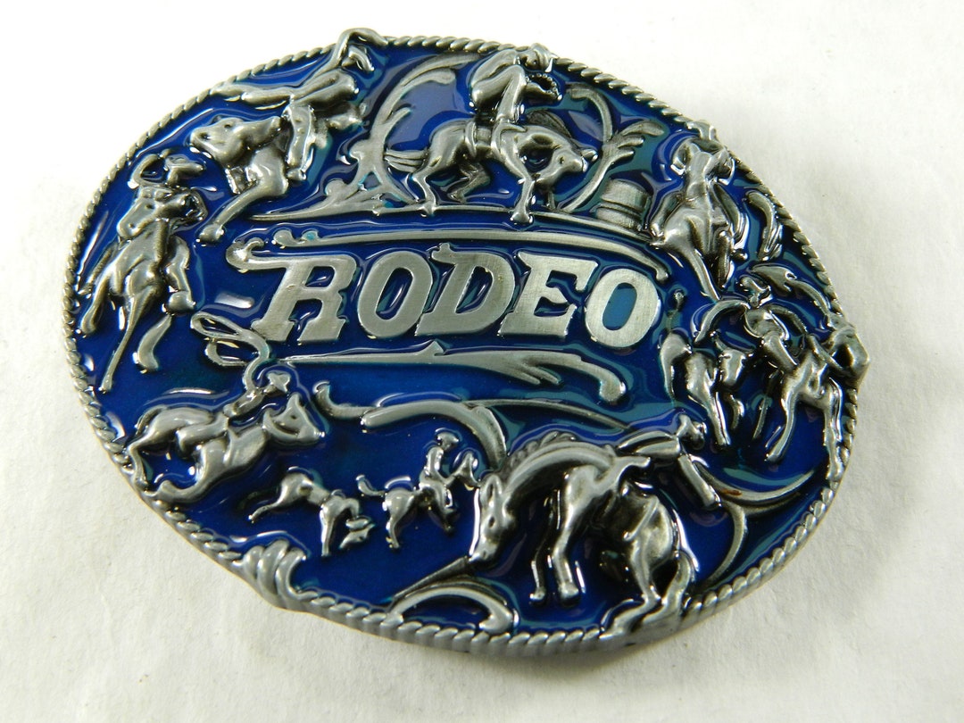Rodeo Pewter & Blue Enamel Belt Buckle -men Specialty Cowboy Rodeo ...