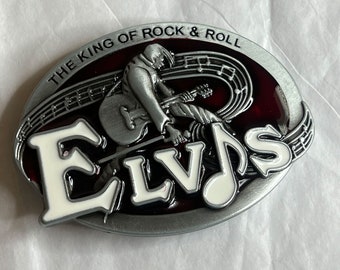 The King "Elvis" Rock n Roll Metal Belt Buckle - Specialty Metal Belt Buckles - Elvis Presley Stylized Belt Buckle #B462