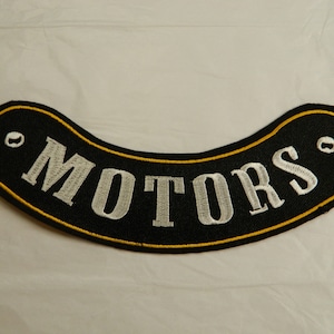 Large &quot;Motors&quot; Text Iron-On Embroidered Patch - Mechanics Name Embroidery Patch Clothes, Jackets, Backpack - Iron On Type Back Patch