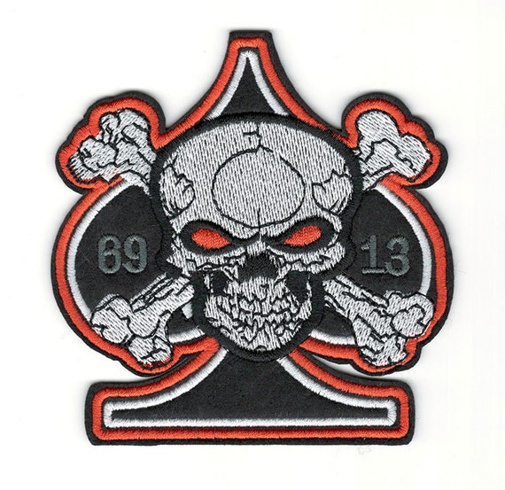 Orange, Black & White MC Style Skull on Ace of Spades Orange, Black & White MC Style Skull on Ace of Spades