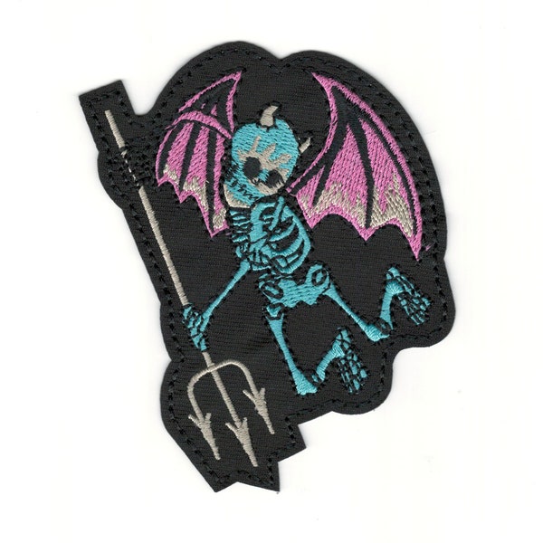 Dark Energy Demon Devil Skeleton Embroidered Patch - Iron On Devil Skeleton Embroidery Patch With Deep Eye Grabbing Contrasting Colors #B735