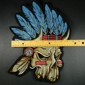 BIG Native American Chief Inspired Iron On Embroidered Patch Large Indian Skull Embroidery Patch For Clothes, Jackets, Backpacks 181 image 2