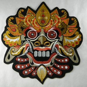 Large Thai Asian Mask Iron-On Embroidered Big Cat Man Mask Patch - Big Bright Color Embroidery Patch For Clothes, Jackets, Backpacks