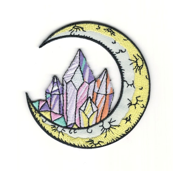 Crystal Moon Embroidery Patch - Geology Patch and Moon Patch Mashup  Embroidered Patch - Iron-On Patches For Hats, Jackets & More #B820