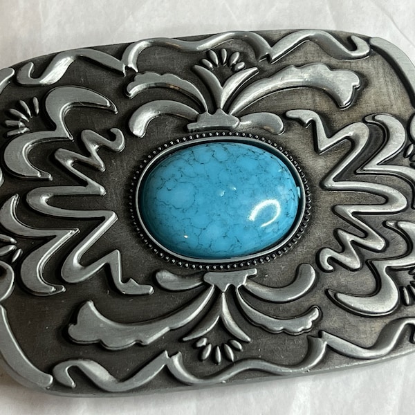 Midwest Floral Style Turquoise Metal Belt Buckle-Specialty Metal Belt Buckles - Decorative Turquoise Belt Buckle - Unique Belt Buckles #B565