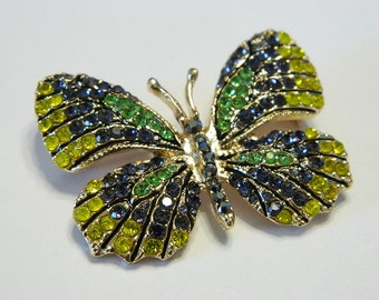 Blingtastic Butterfly Brooch Pin - Antique Golden Pewter & Colorful Rhinestones Butterfly Brooch Ladies Jewelry - Costume Bling #B709