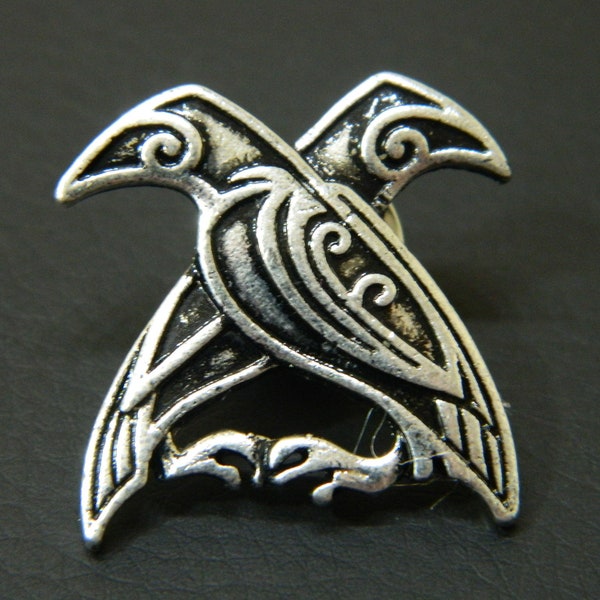 Huginn & Muninn Odin's Ravens Lapel Pin - Norse God Odin's Ravens in Silver Pewter Lapel Pin - All Fathers Norse Mythology Costume Pin #208