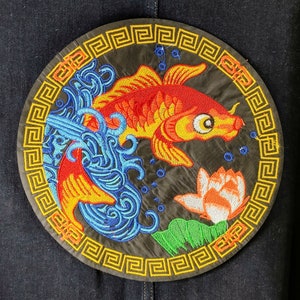 MASSIVE Japanese Koi Fish Statement Iron on Embroidered Patch Big Koi Lotus  Embroidery Patch for Clothes, Jackets, Backpacks Koi Patch 38 