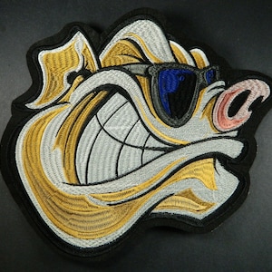 BIG Pig With Sunglasses Statement Iron On Embroidered Patch - Large Cool Piggy Embroidery Patch For Clothes, Jackets, Backpacks Patches