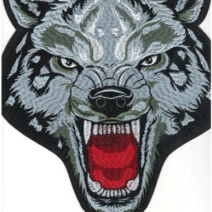 Large Gray Wolf Head Iron-On Embroidered Wolf Patch - Big Wolf Embroidery Patch For Clothes, Jackets, Backpack - Iron On Wolf Back Patch