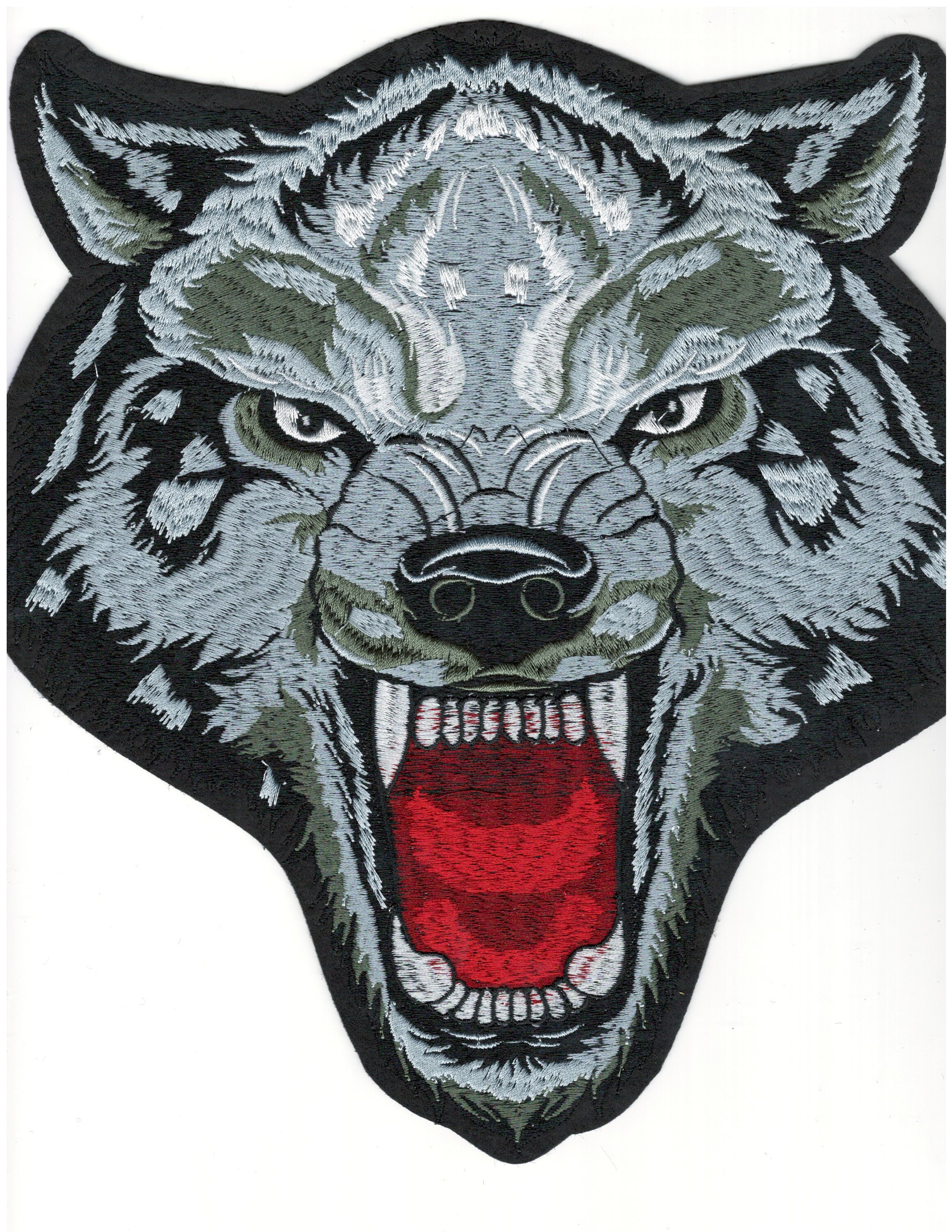 Large Gray Wolf Head Iron On Embroidered Wolf Patch Big Wolf