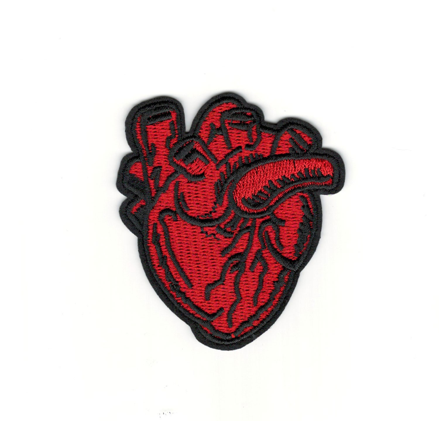 Embroidered Iron on Patch Red Anatomical Heart 