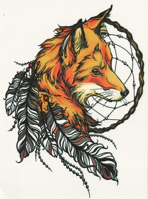 tatou reve animal Catcher Indian Tattoo Fox Dream Fox Big American Temporary